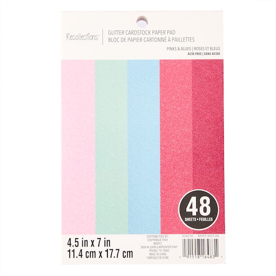 Pinks & Blues Glitter 4.5" x 7" Cardstock Paper by Recollections™, 48 Sheets